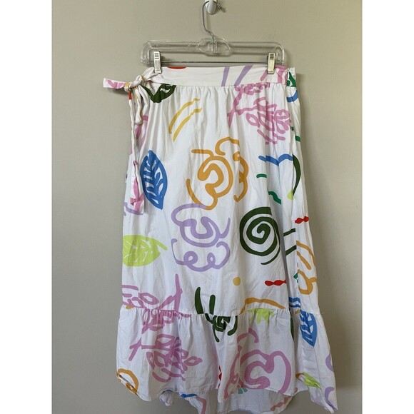 Olivia Rubin Midi Skirt Women Color Geometric Cotton Preppy Retro High Low Sz 12 - Picture 1 of 9